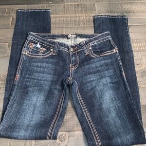 Rock Premium USA Womens Dark Wash Skinny Jeans Low Rise Contrast Stitch R7042 26